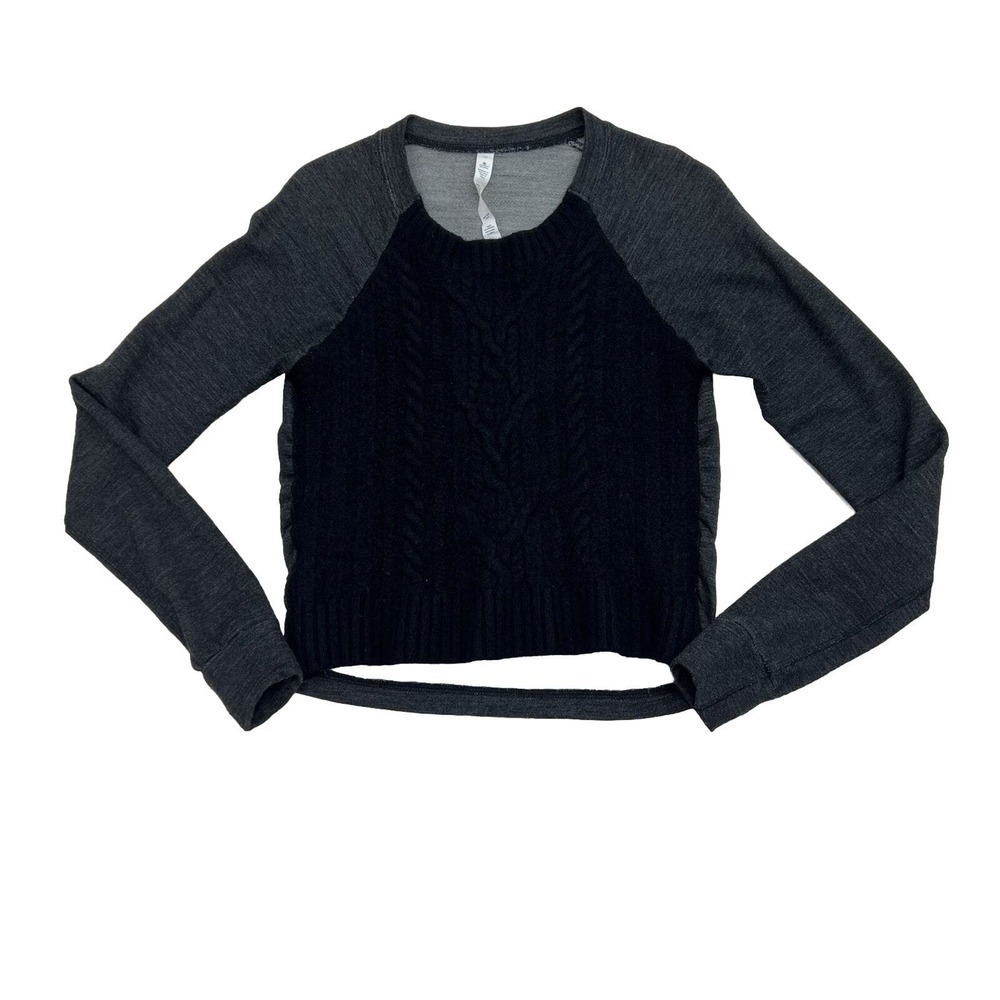 Lululemon Size 10 St Moritz Black 100% Wool Cable Knit Long Sleeve Sweater Top